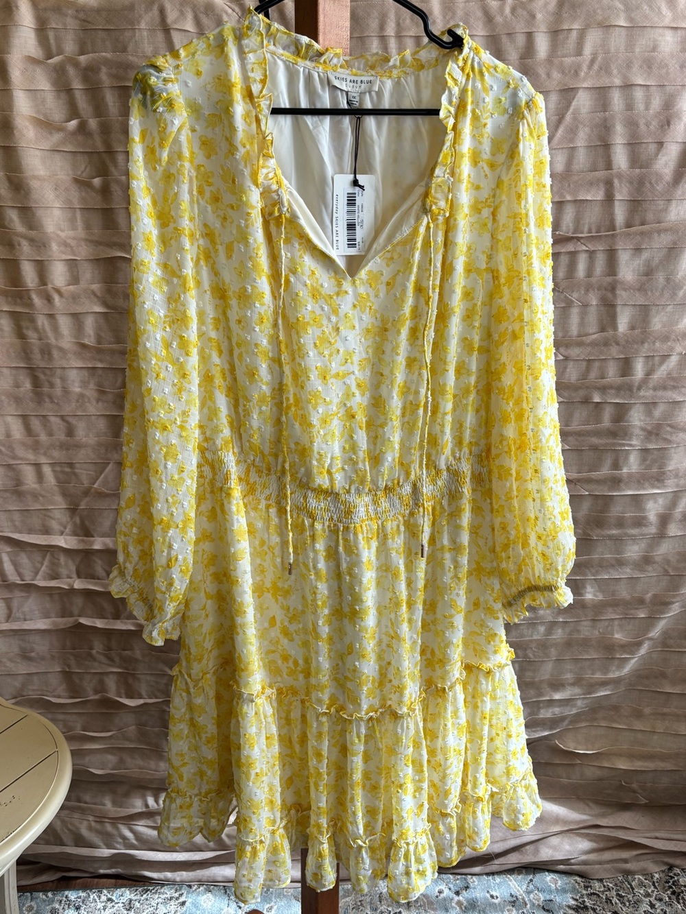 Skies Are Blue Yellow Floral Ruffle Mini Dress 1X